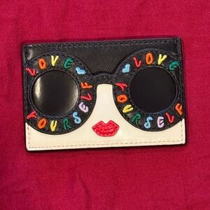 RARE! Alice + Olivia Stace Face Card Holder with Rainbow “Love Yourself”